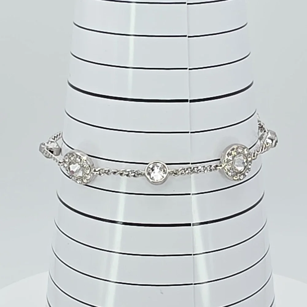 New! GIVENCHY‎ Station Bracelet SWAROVSKI Crystals Clear Silver Plate 6.75